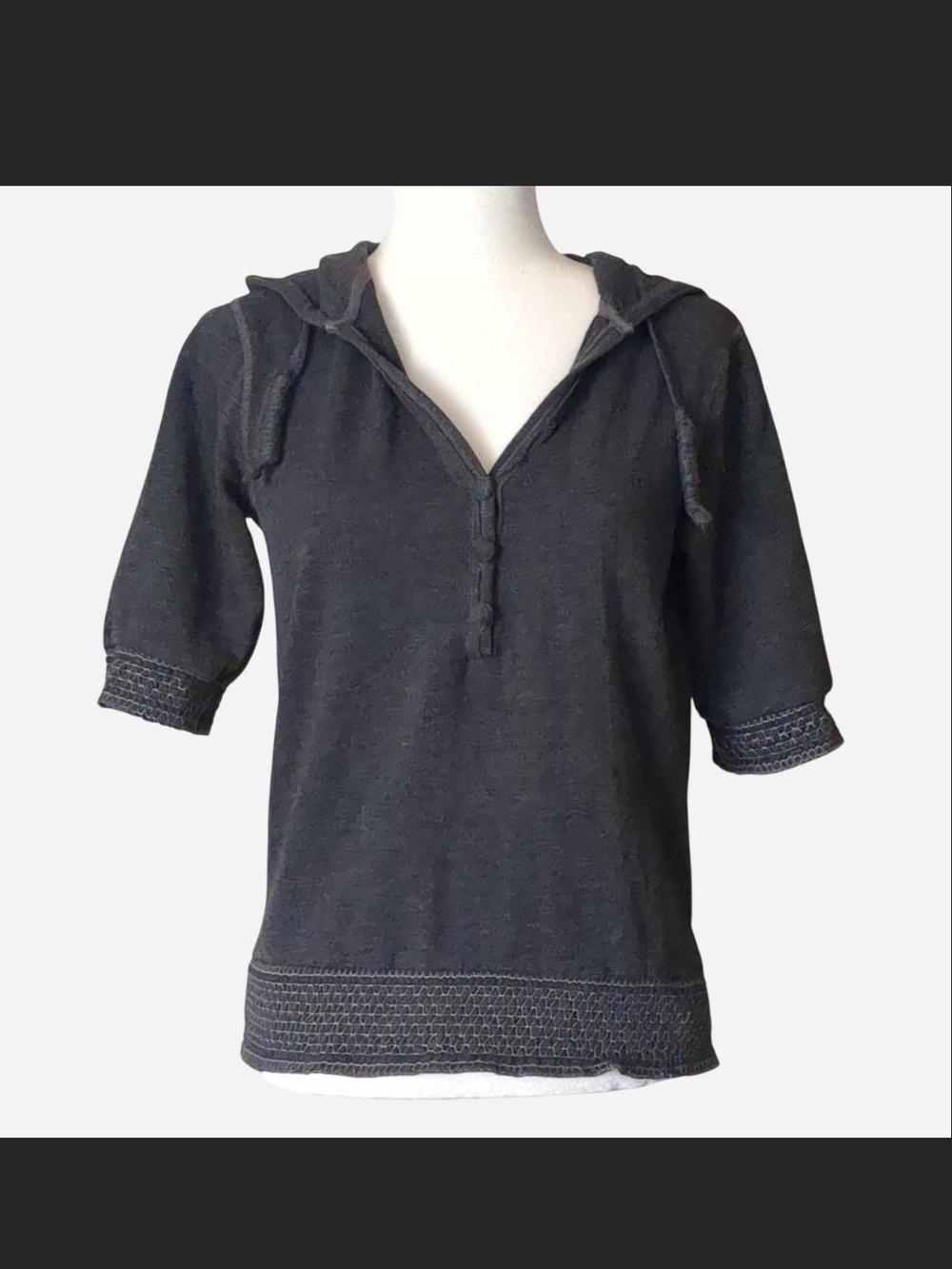 Earthy Acubi Aesthetic Grey Hooded Henley TopVintage Charcoal Grey Knit M